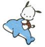 Pochacco riding a dolphin