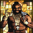 Mr T stained glass window